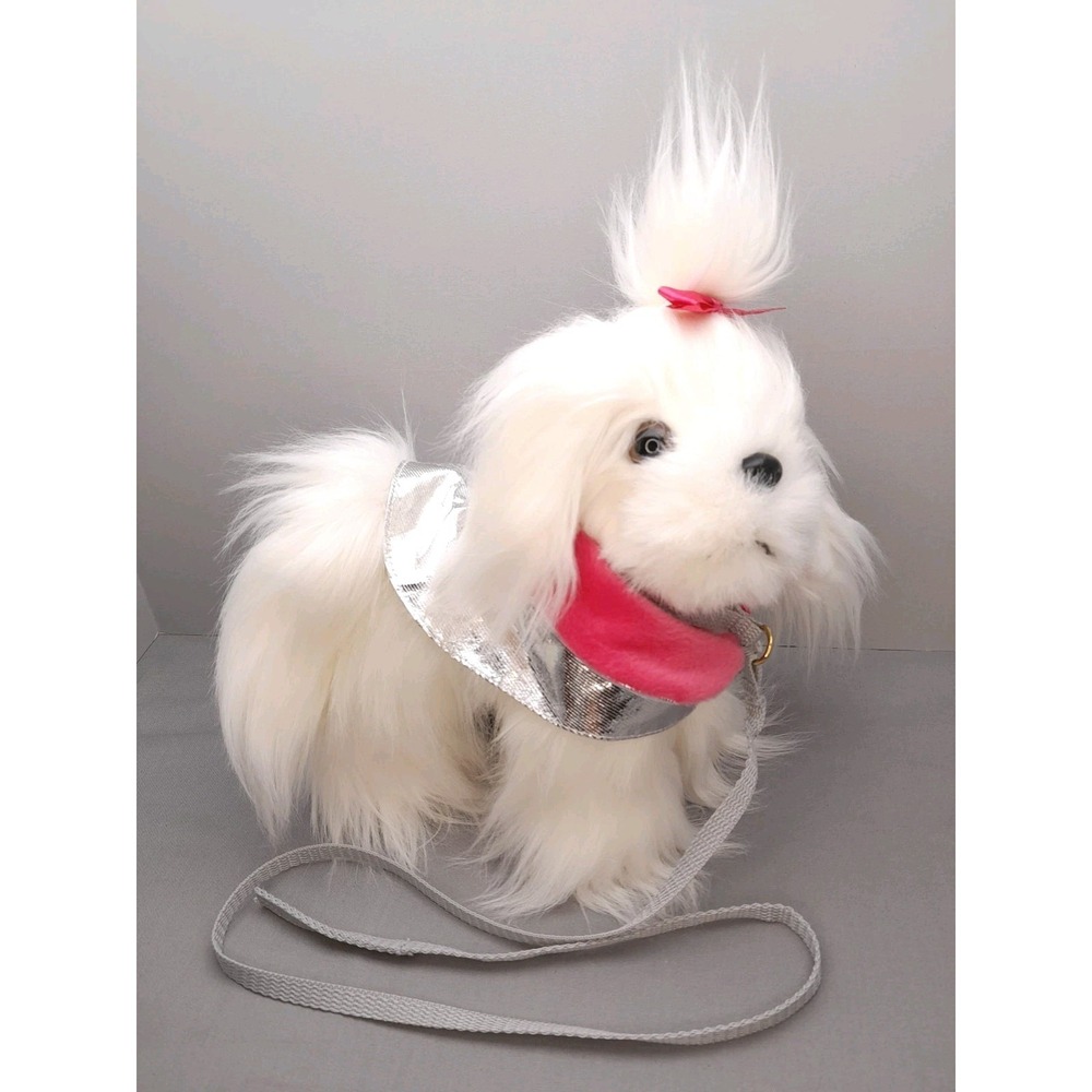 Battat Maltese Shih Tzu White Dog Puppy 10" Plush Pink Bow Collar Leash Cape